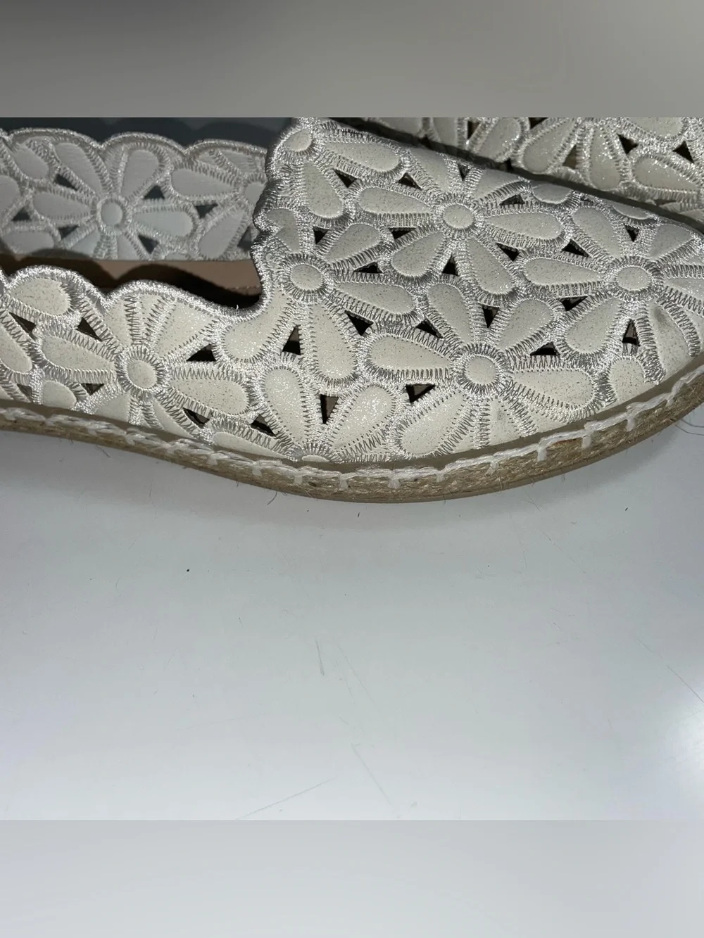 Pearl Floral Lace Espadrille Flats Wide Width 9W Comfortable Slip-On Shoes